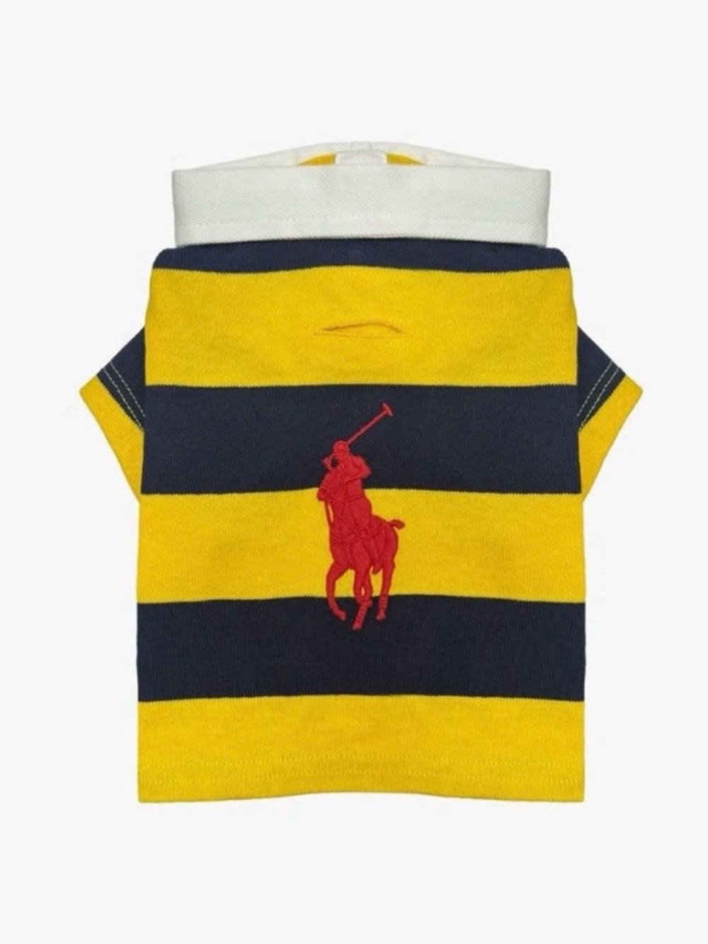 Ralph Lauren Yellow and Navy Striped Polo Dog Tee with Red Pony